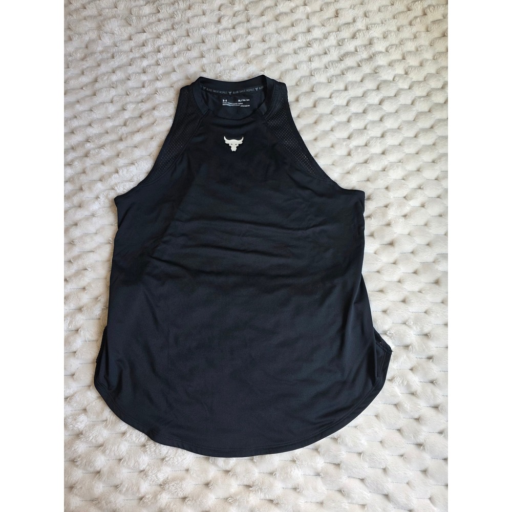 Under Armour Project Rock HeatGear Tank Top Black Brahma Bull Mesh XL Womens